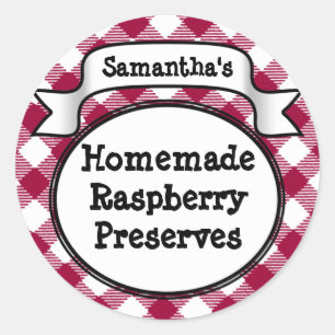 Pink Gingham Strawberry Jelly Jam Jar/Lid Label