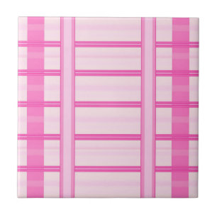 Pink Gingham Stripe Check Pattern Ceramic Tile