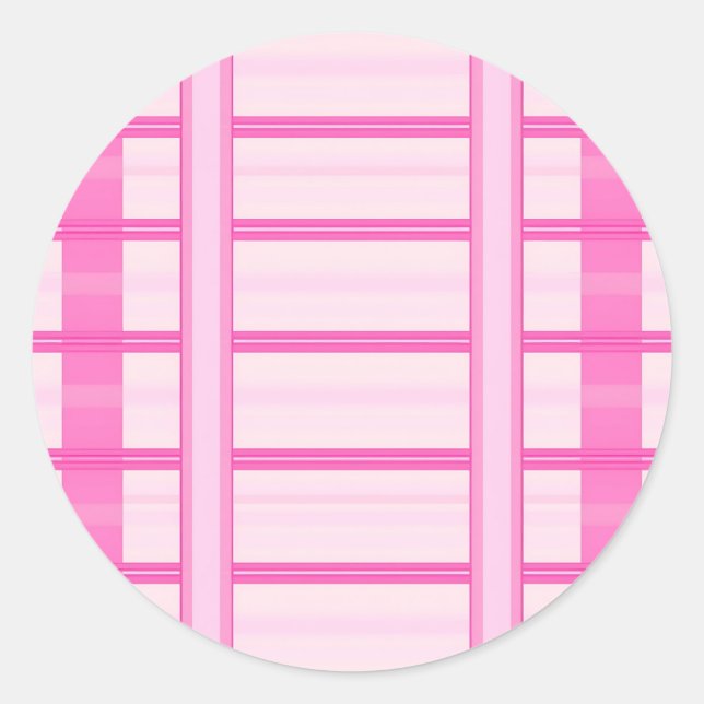Pink Gingham Stripe Check Pattern Classic Round Sticker (Front)