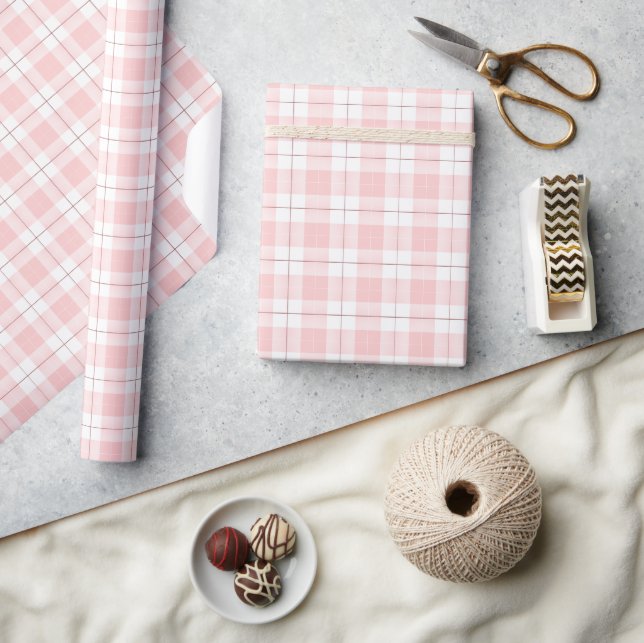 Pink Gingham Style Plaid Pattern Wrapping Paper (Crafts)