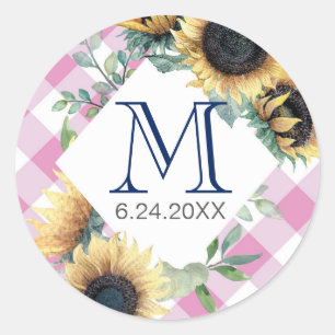 Pink Gingham Sunflower Thank You Classic Round Sticker
