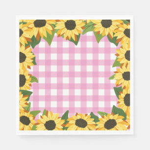 Pink Gingham & Sunflowers Napkin