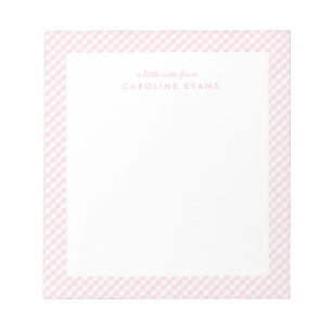 Pink gingham sweet simple personalised notepad