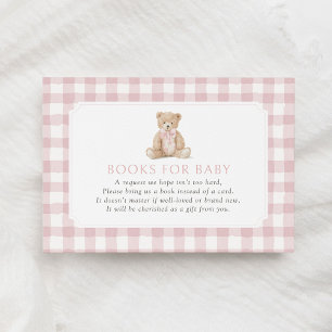Pink Gingham Teddy Bear Books for Baby Enclosure Card