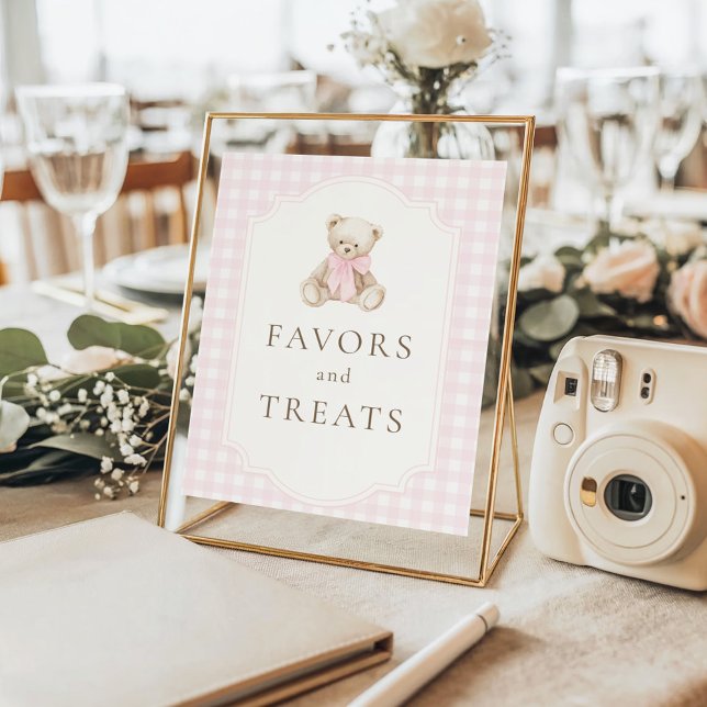 Pink Gingham Teddy Bear Favours & Treats Poster (Creator Uploaded)