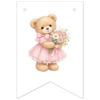 Pink Gingham Teddy Bear Happy Birthday Bunting