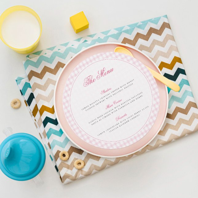 Pink Gingham Teddy Bear Neutral Baby Shower Menu (Creator Uploaded)