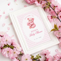Pink Gingham Teddy Bear Neutral Baby Shower
