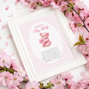 Pink Gingham Teddy Bear Neutral Baby Shower Poster