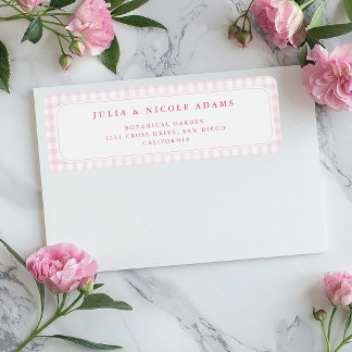 Pink Gingham Teddy Bear Neutral Baby Shower Return Address Label