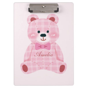 Pink Gingham Teddy Clipboard