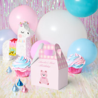 Pink Gingham Teddy Favour Box