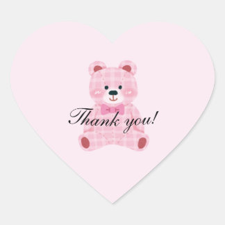 Pink Gingham Teddy Heart Sticker
