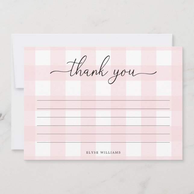 Pink Gingham Thank You Card (Front)