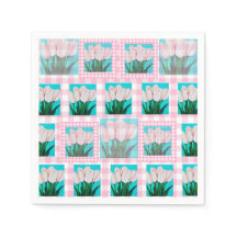 Pink Gingham Tulip Cocktail Napkin