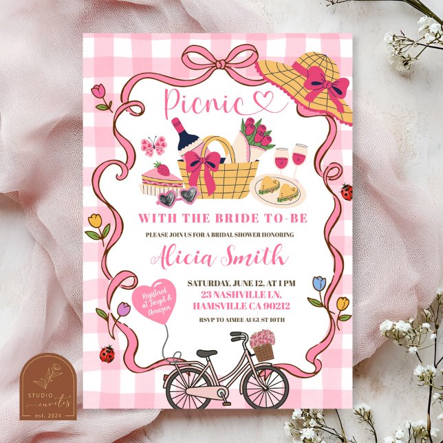  Pink Gingham Whimsical Picnic Bridal Shower Invit Invitation (Creator Uploaded)