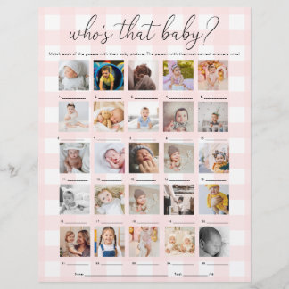 Pink Gingham Who's That Baby 25 Photo Game Flyer