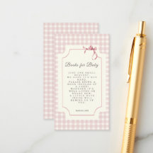Pink Gingham  with Bow Baby Shower Book Request