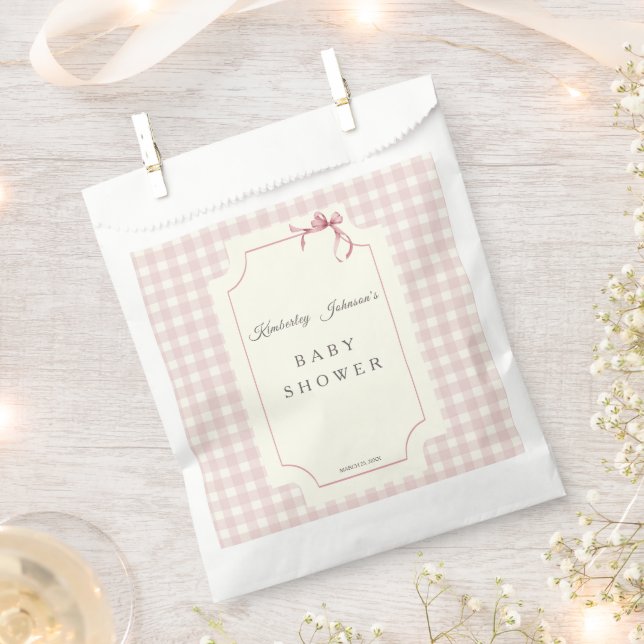 Pink Gingham with Bow Baby Shower Favour Bag (Clipped)