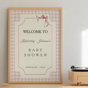 Pink Gingham with Bow Baby Shower Poster