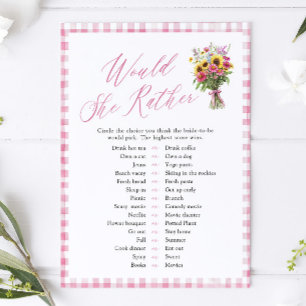 Pink Gingham Would She Rather Bridal Shower Game Invitation