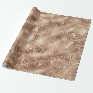 Pink Ginkgo Leaf with Luxe Gold Accents Wrapping Paper