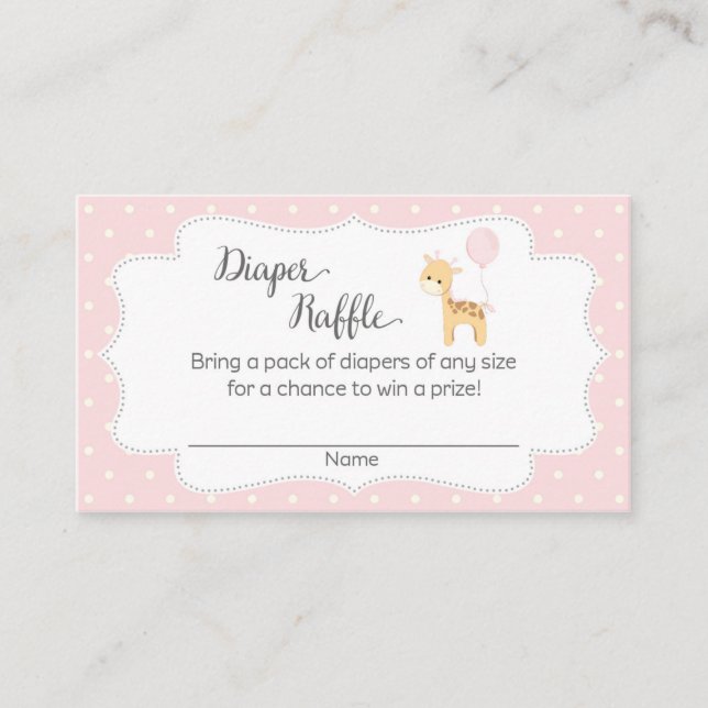 Pink Giraffe Baby Shower Diaper Raffle Tickets Enclosure Card (Front)