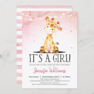 Pink Giraffe Baby Shower Girl Invitation