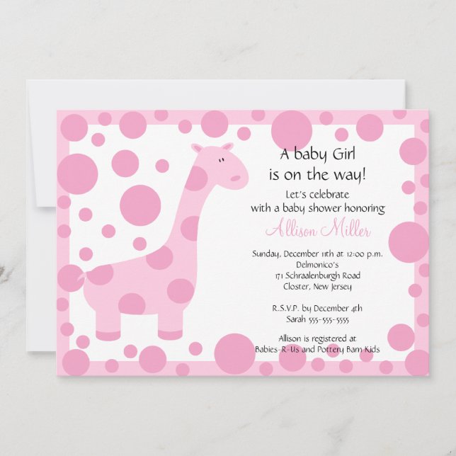 Pink Giraffe Baby Shower Invitation (Front)