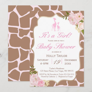 Pink Giraffe Baby Shower Invitation