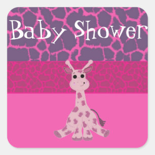 Pink Giraffe Baby Shower Square Sticker