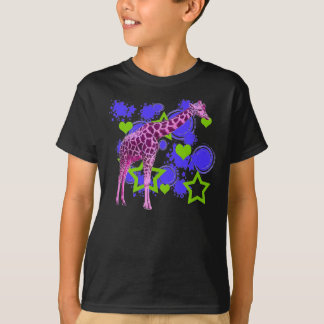 Pink Giraffe Blue Green Stars Hearts T-Shirt