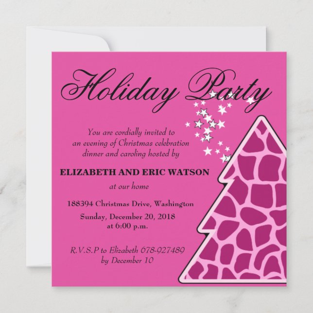 Pink Giraffe Christmas Tree Party Invitation (Front)