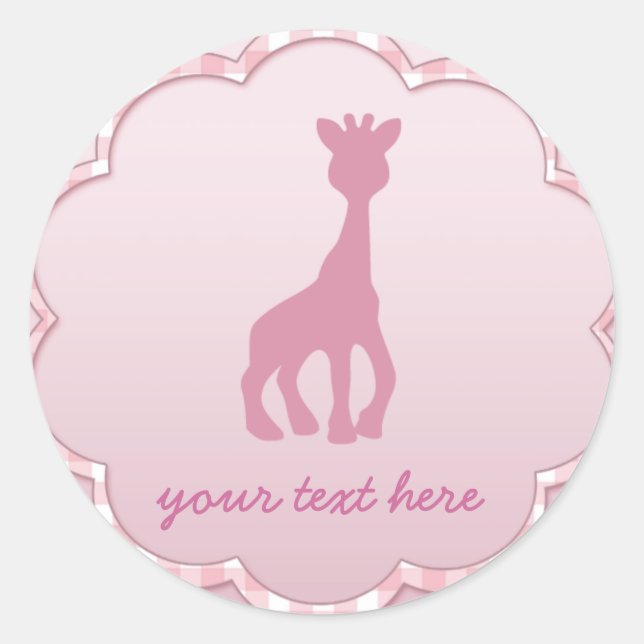 pink giraffe classic round sticker (Front)