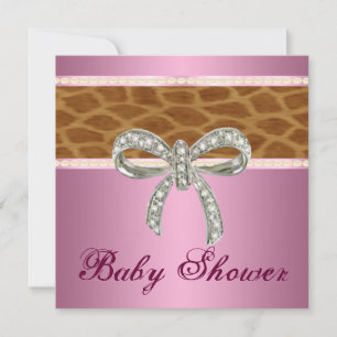Pink Giraffe Diamond Bow Baby Shower Invitation