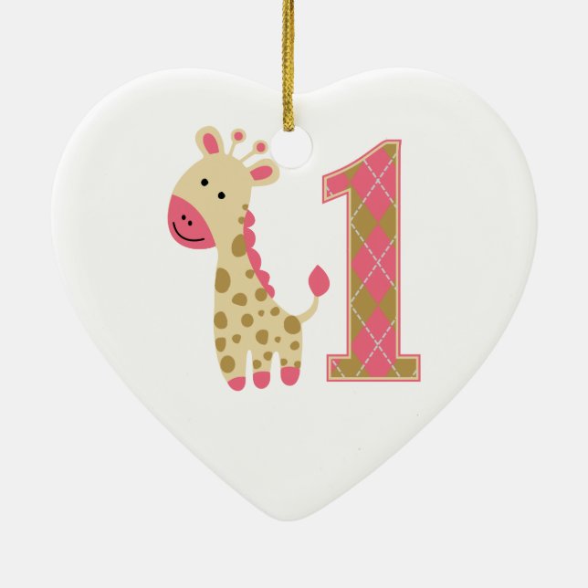 Pink Giraffe First Birthday Ceramic Ornament (Back)