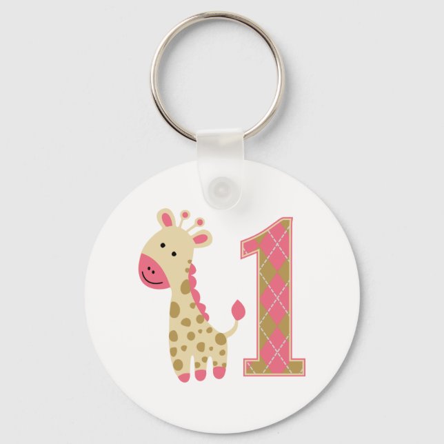 Pink Giraffe First Birthday Key Ring (Front)