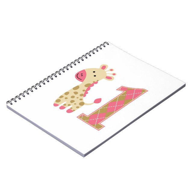 Pink Giraffe First Birthday Notebook (Left Side)