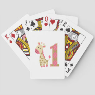 Pink Giraffe First Birthday Playing Cards