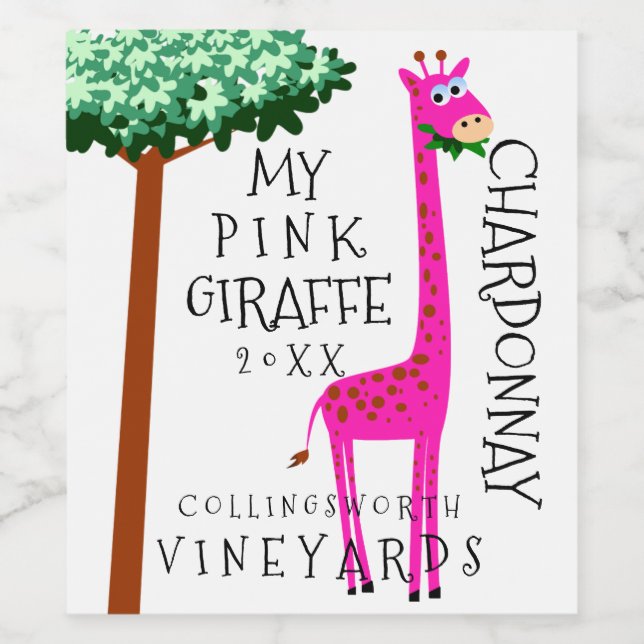 Pink Giraffe Funny Homemade Wine Label (Single Label)