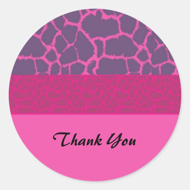 Pink Giraffe Fur Pattern Thank You Classic Round Sticker (Front)