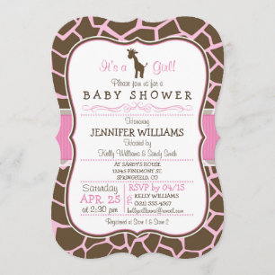Pink Giraffe Girl Baby Shower Invitation