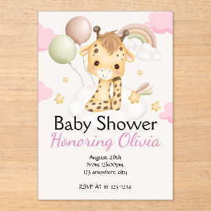 Pink Giraffe girl BABY SHOWER INVITATION