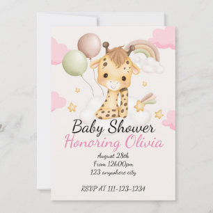 Pink Giraffe girl baby shower  Save The Date