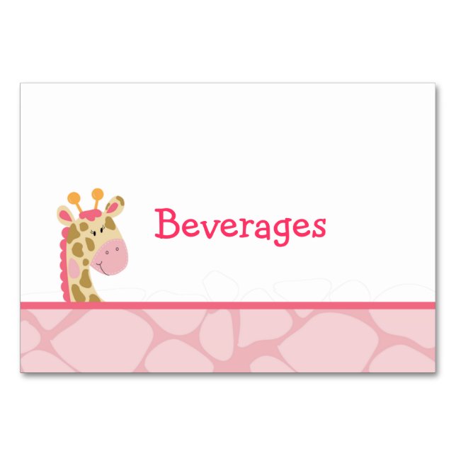 Pink Giraffe Girl Safari Table Card (Front)