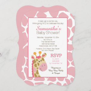 Pink Giraffe It's a Girl Baby Shower Invitation