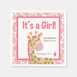 Pink Giraffe It's a Girl Custom Napkins