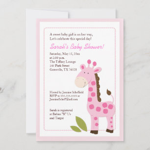 Pink Giraffe Jungle 5x7 Baby Shower Invitation