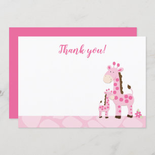 Pink Giraffe Mummy Baby Shower Thank You Card Flat