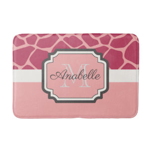 Pink Giraffe Pattern Bath Mat